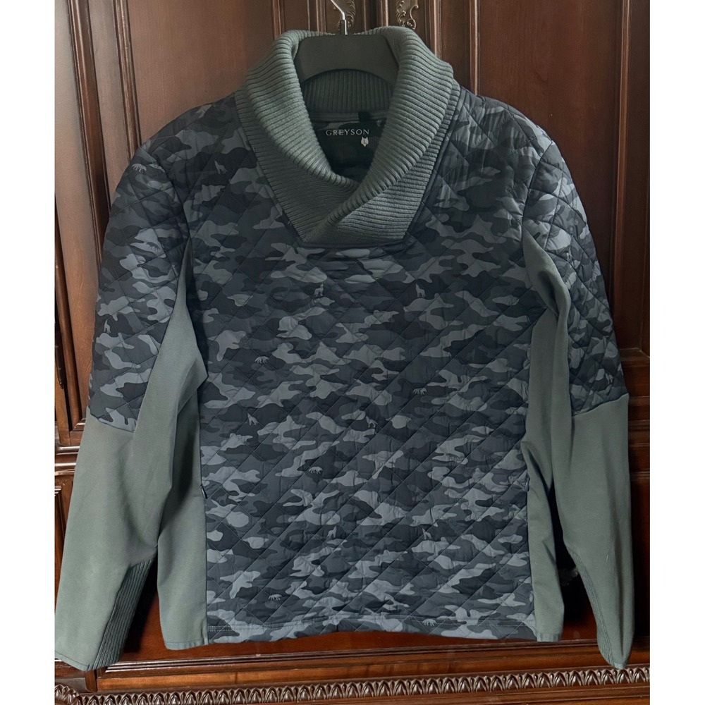 Greyson Mettawa Shawl Pullover L Scarab Camo Scape MSP22006 Quilted Golf Jacket